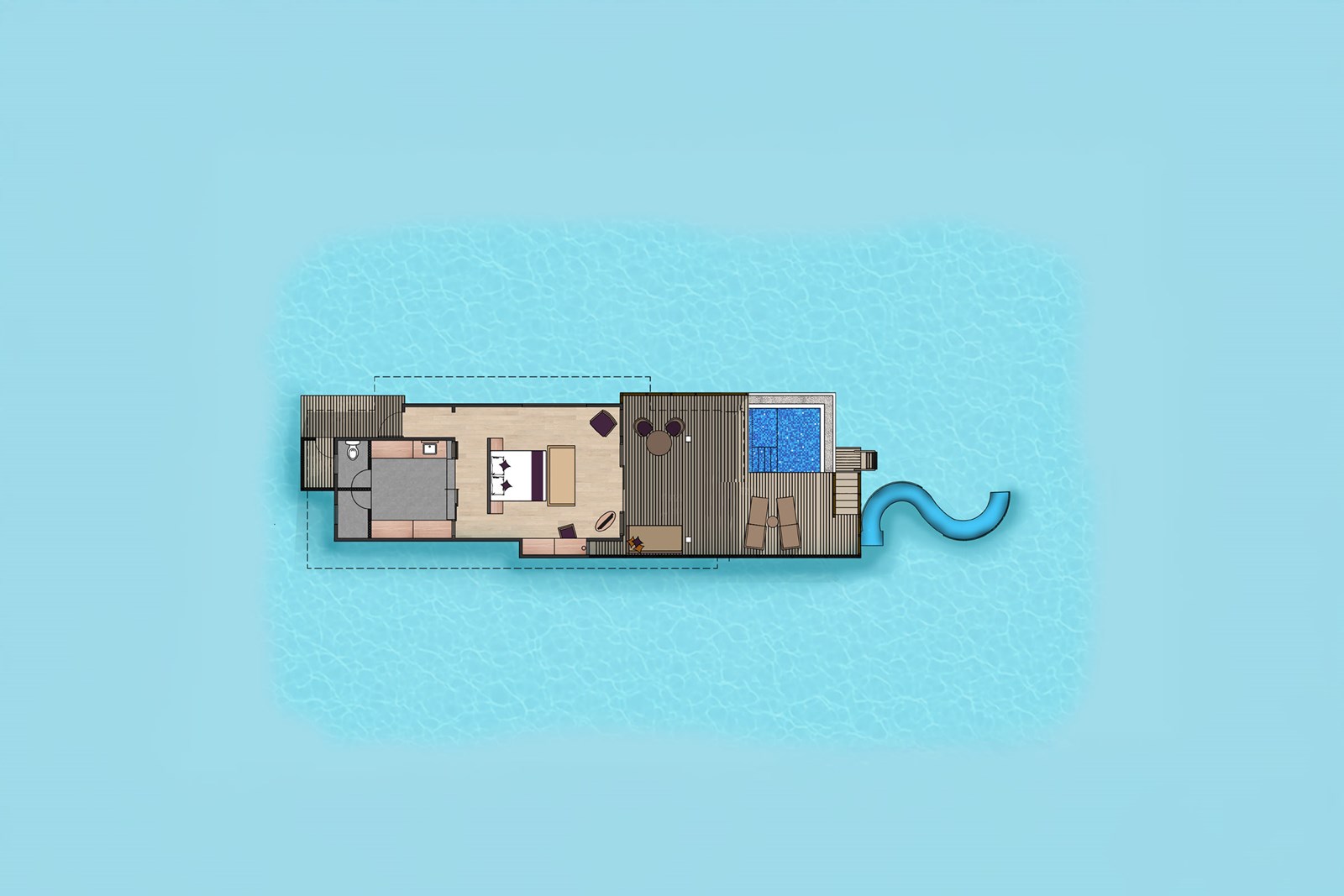Water Villa with Pool + Slide